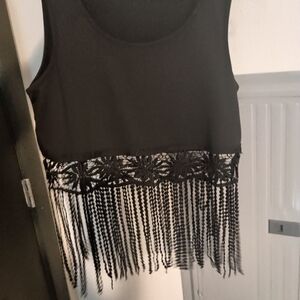 Black Fringe Sleeveless Top